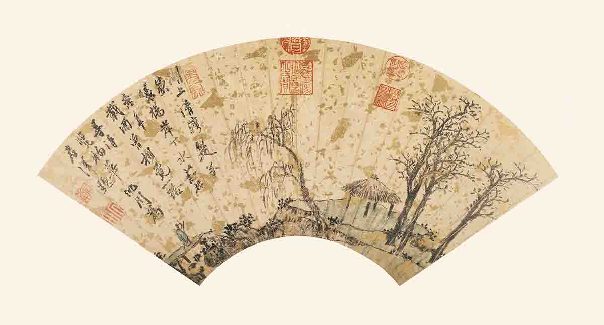 明 沈周 扇面集17开沈周疎林亭子图