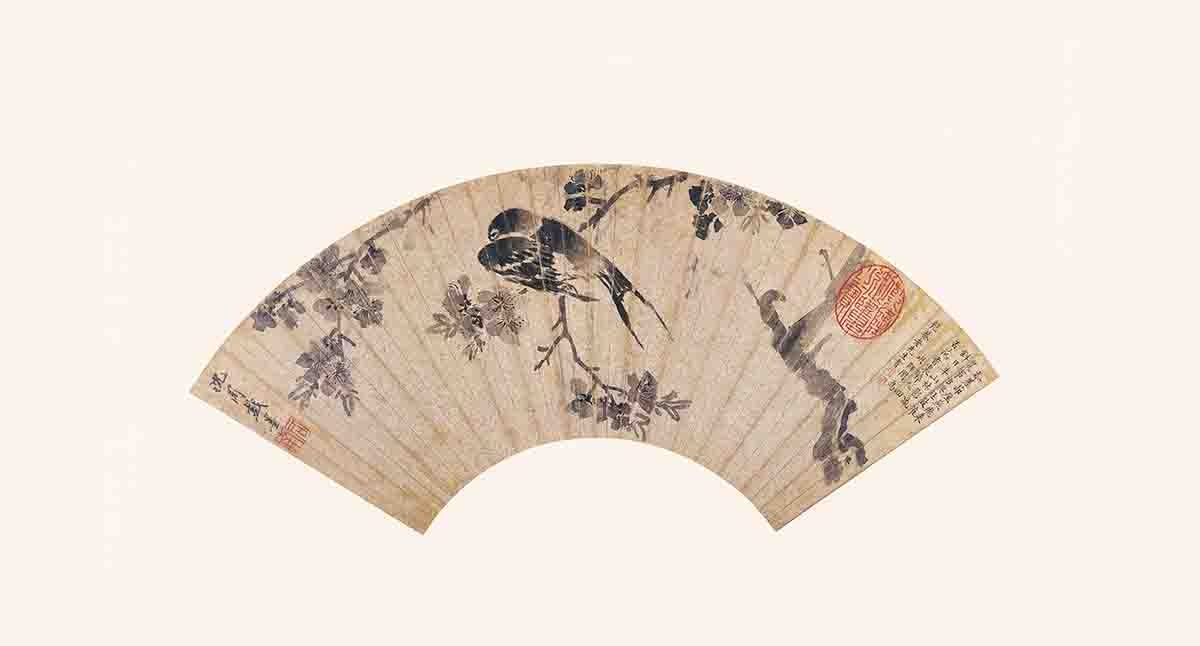 明 沈周 扇面集17开沈周杏林飞燕图