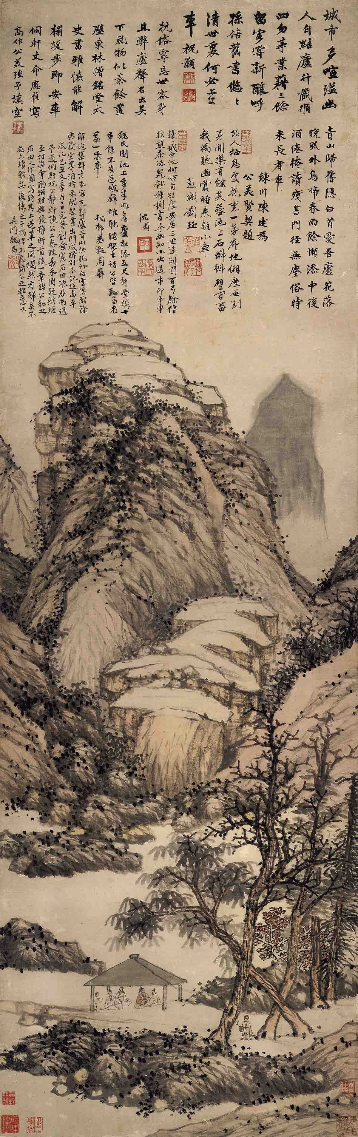 明 沈周-魏园雅集纸本145.5x47.5