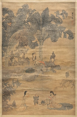 明 陈洪绶 蕉林酌酒图 绢本156