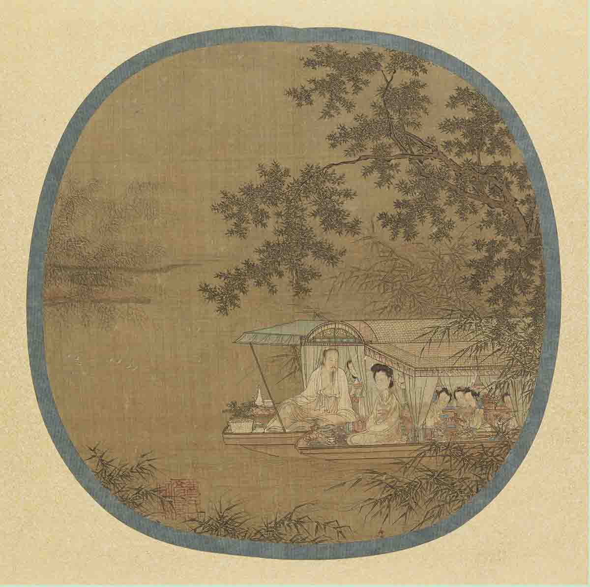 明 传仇英 游船图38x38船人形图