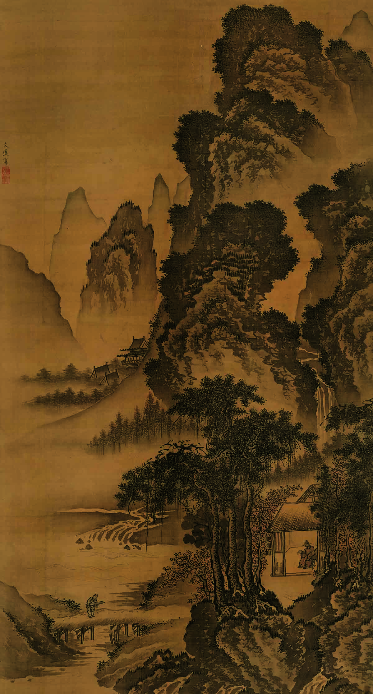 明 戴进 溪堂诗意图 代绢