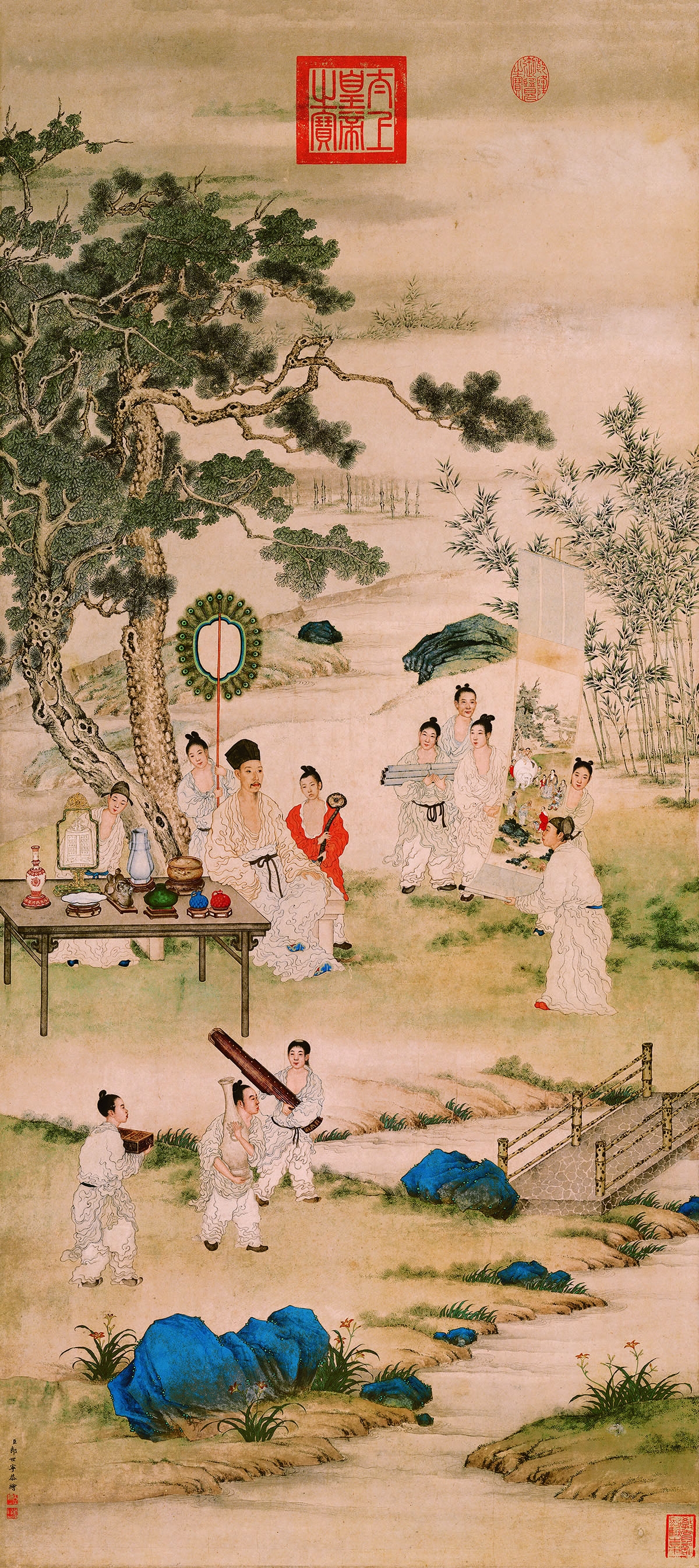 清 郎世宁 弘历观画图 绢本136.4X62