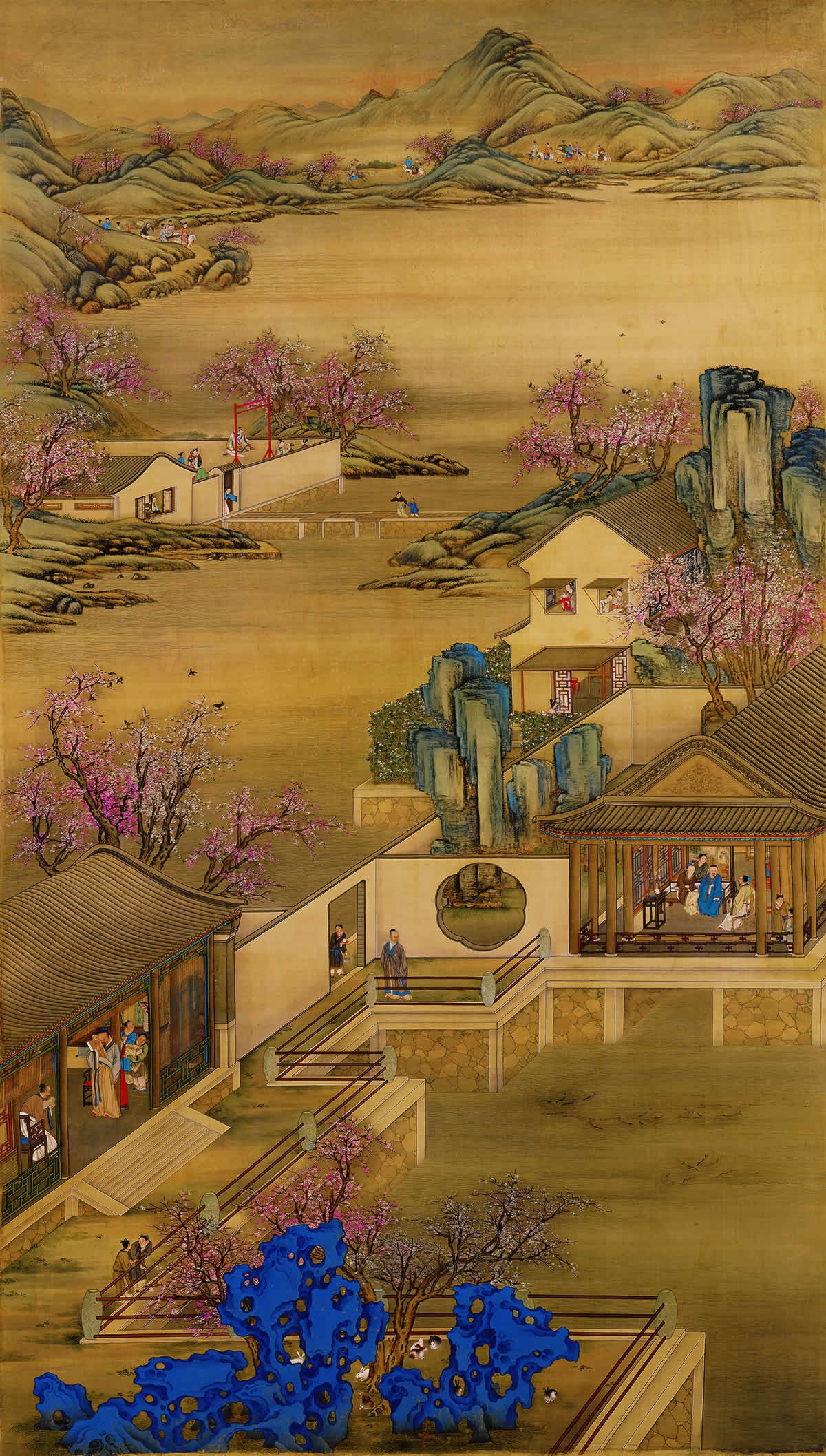 清 郎世宁 雍正十二月圆明园行乐图绢本188.2x102.2