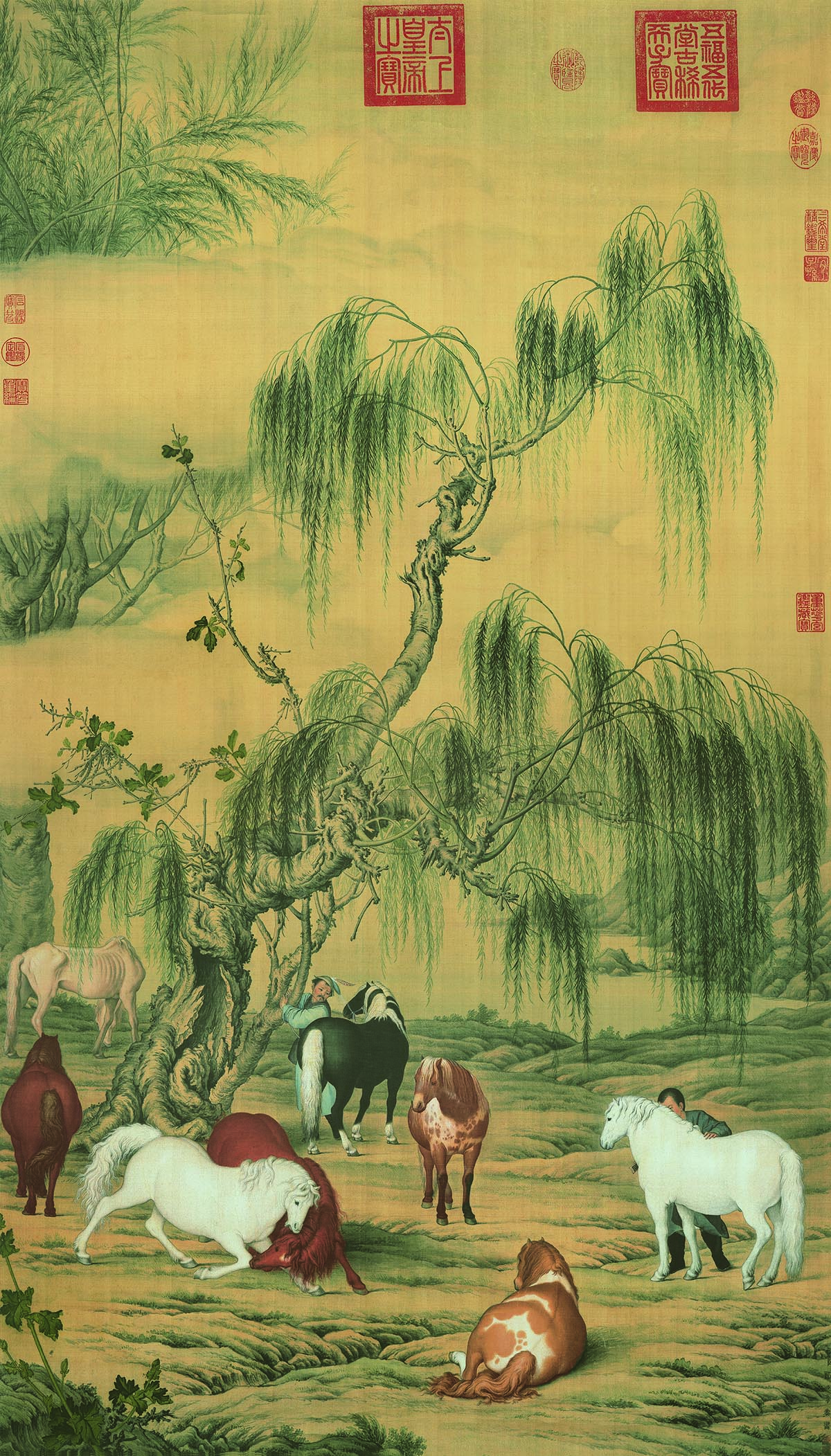 清 郎世宁 八骏图绢本101.6X58