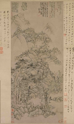 元 黄公望 丹崖玉树图轴纸本101.3x43_