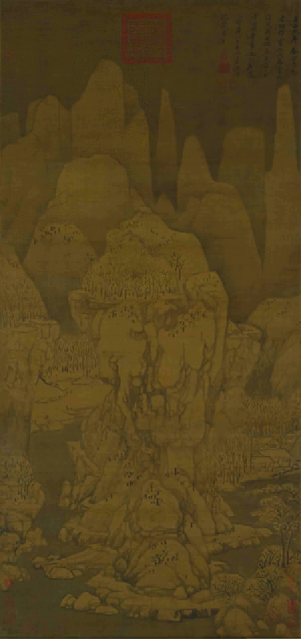 元 黄公望 九峰雪霁图轴绢本116.4x54.8