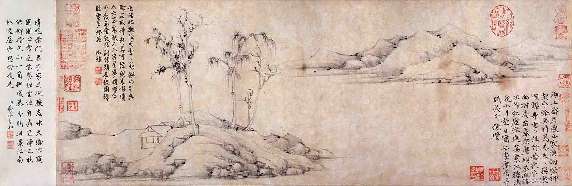 元 倪瓒 安处斋图卷纸本29×605