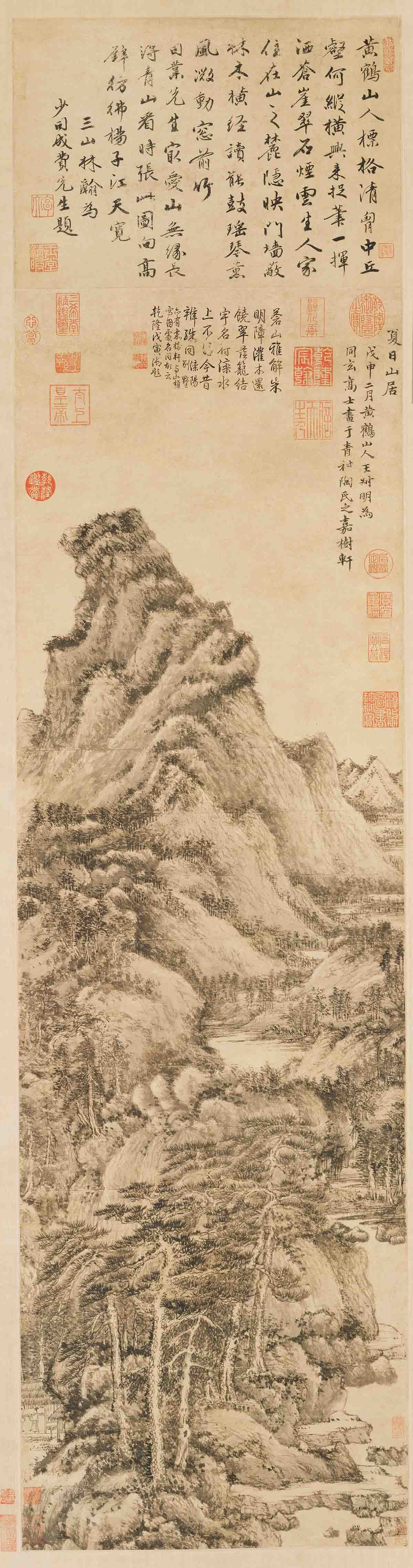 元 王蒙 夏日山居图轴 118.4x36.5