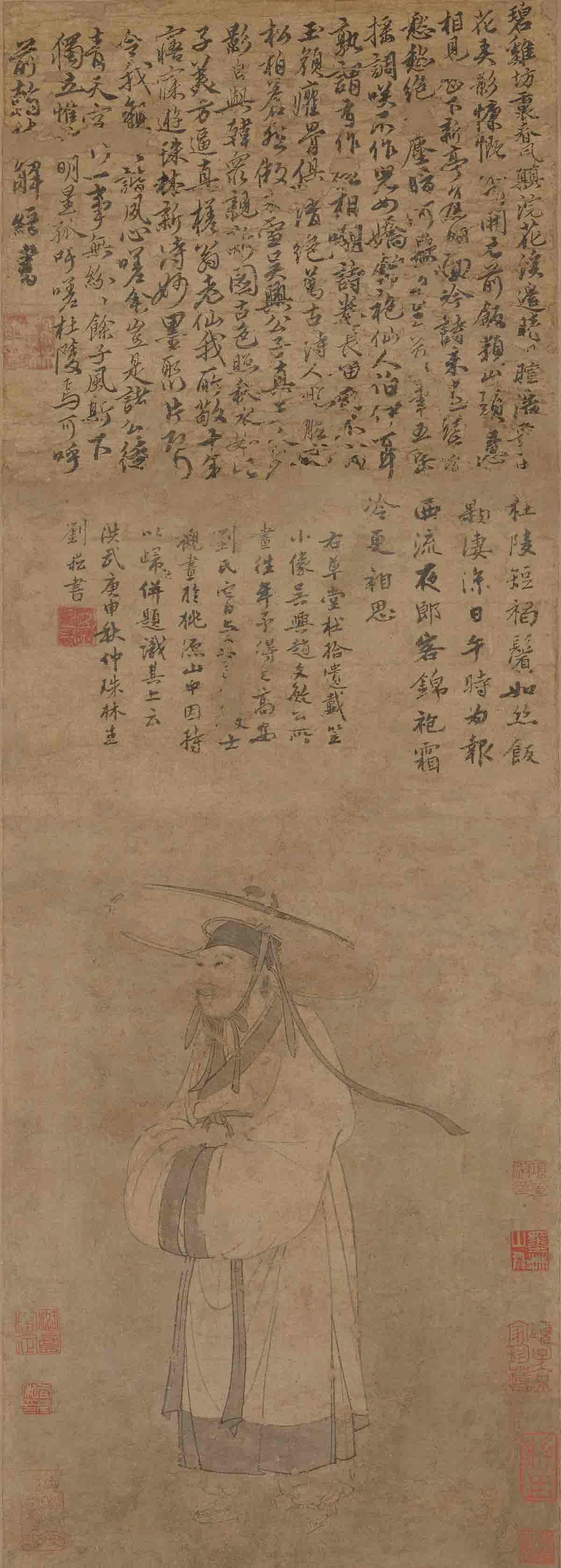 元 赵孟頫 杜甫像轴143x51