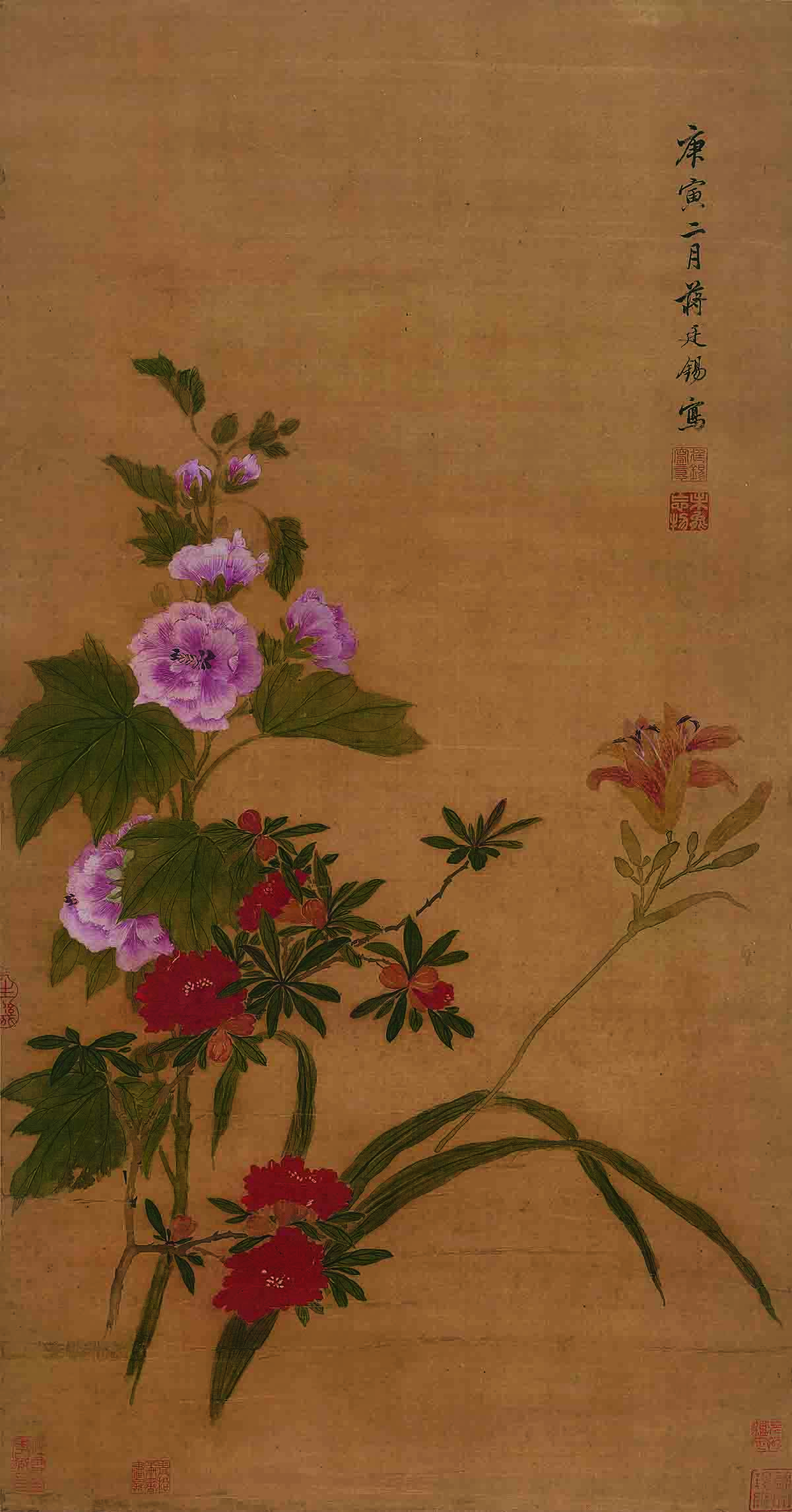 清 蒋廷锡 蜀葵萱花图纸本76X39.8代绢