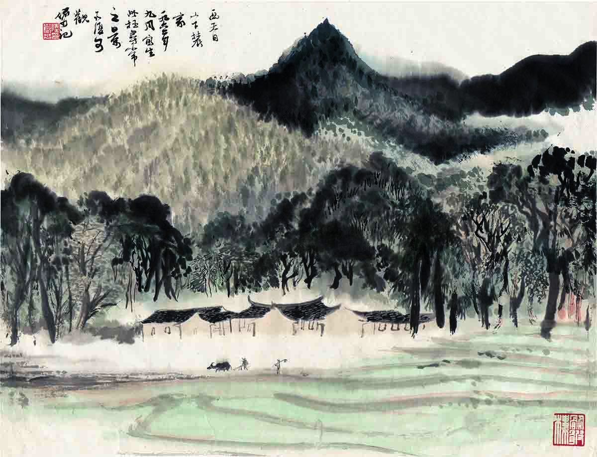 陆俨少 西天目山下农家46x35