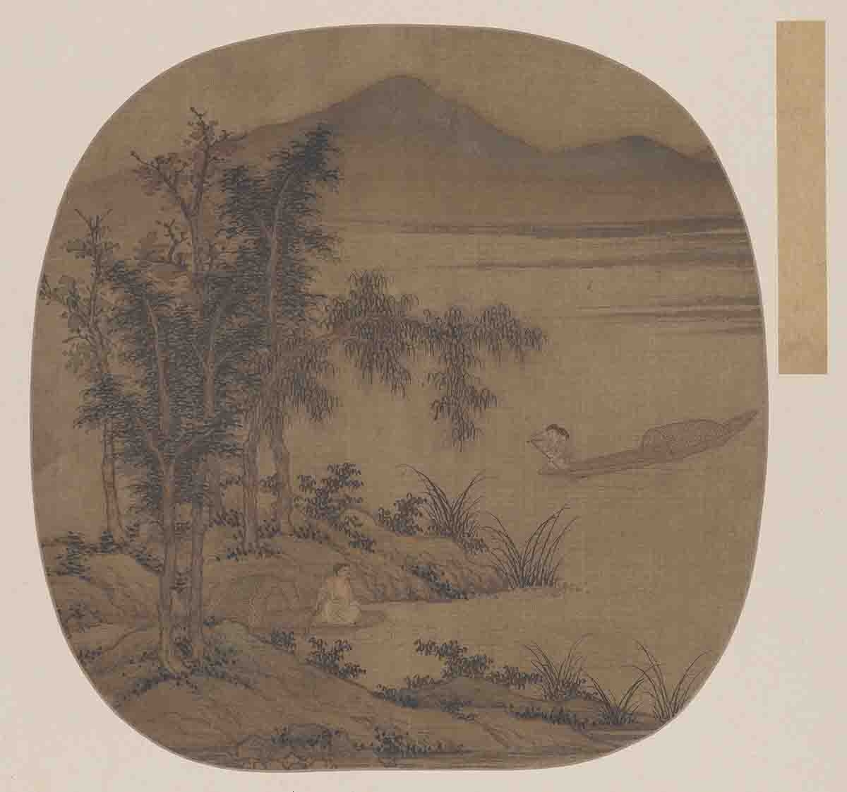 元 盛懋 秋溪放艇图绢本67x72