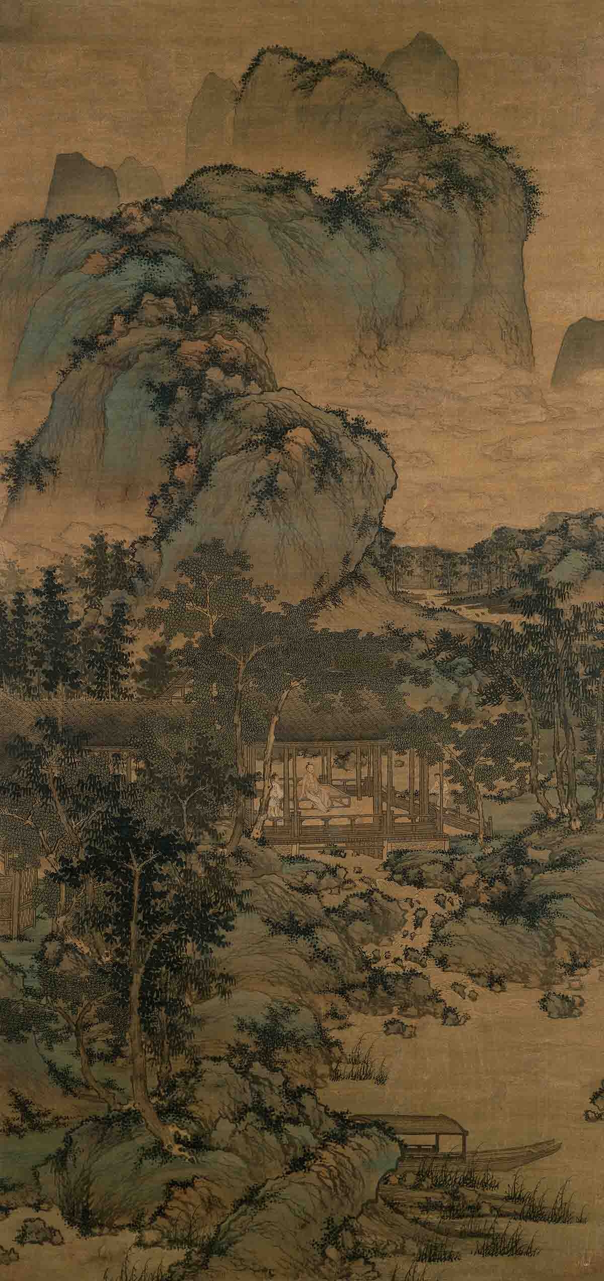 元 盛懋 山居纳凉图轴120.81x56.99纳尔逊