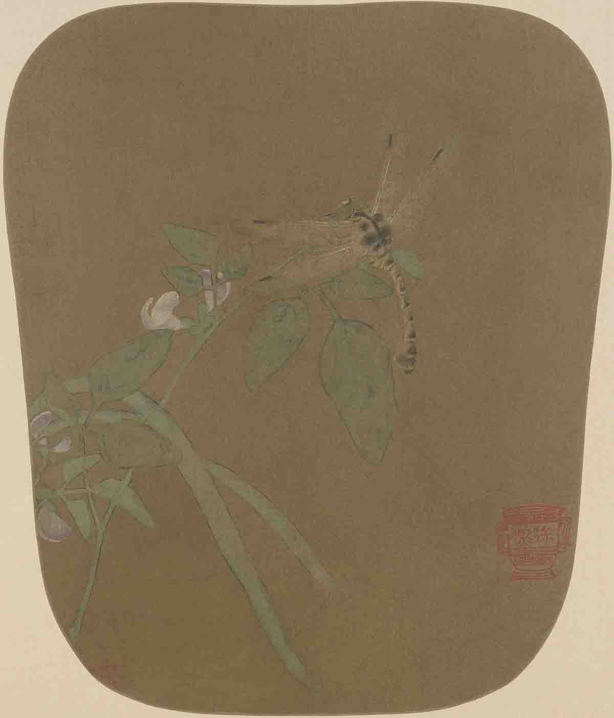 宋 佚名 豆荚蜻蜓图绢本47x40