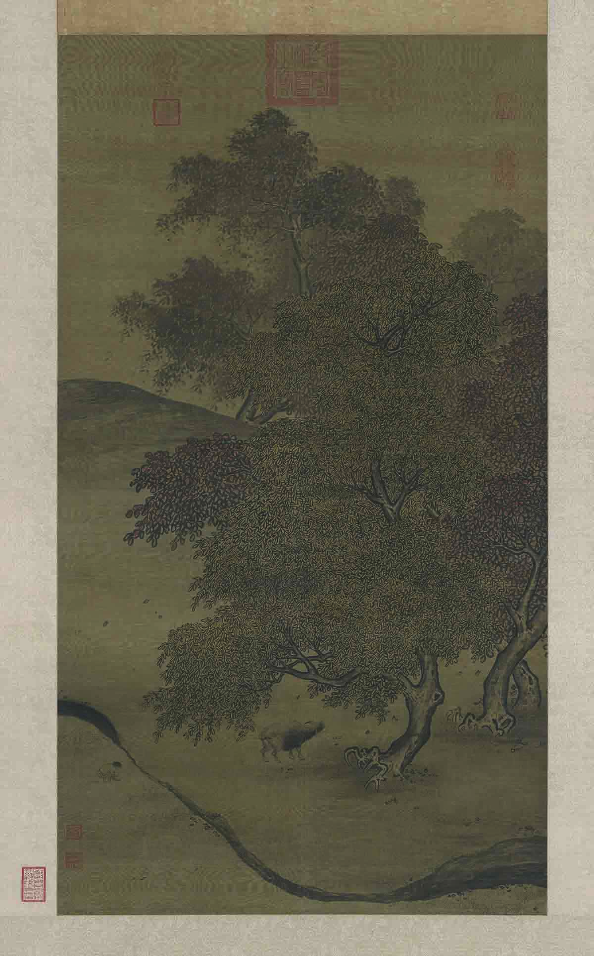 南宋 李唐 秋林放犊图轴绢本120x74北京
