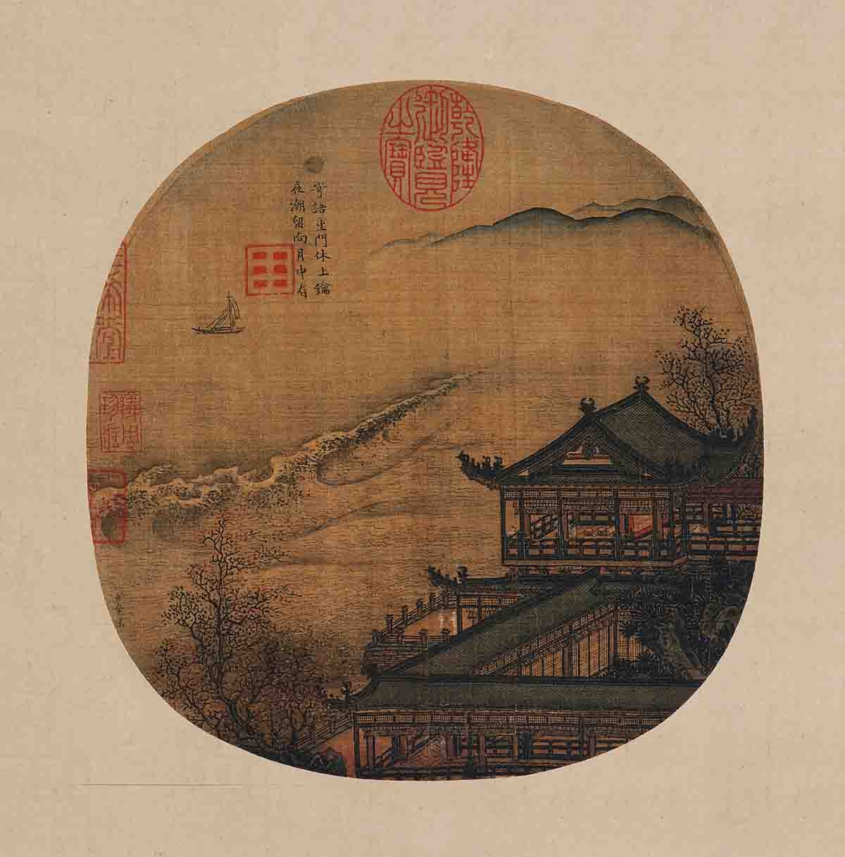 宋 李嵩 月夜看潮图22.3x22台北故宫博物院