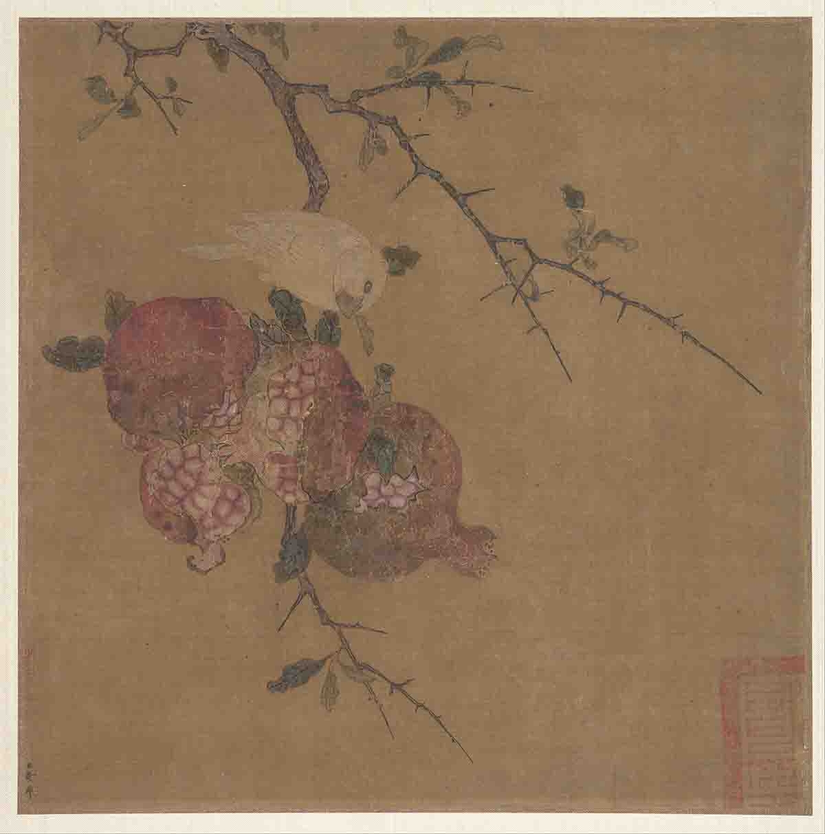 宋 马麟 石榴文鸟32x33