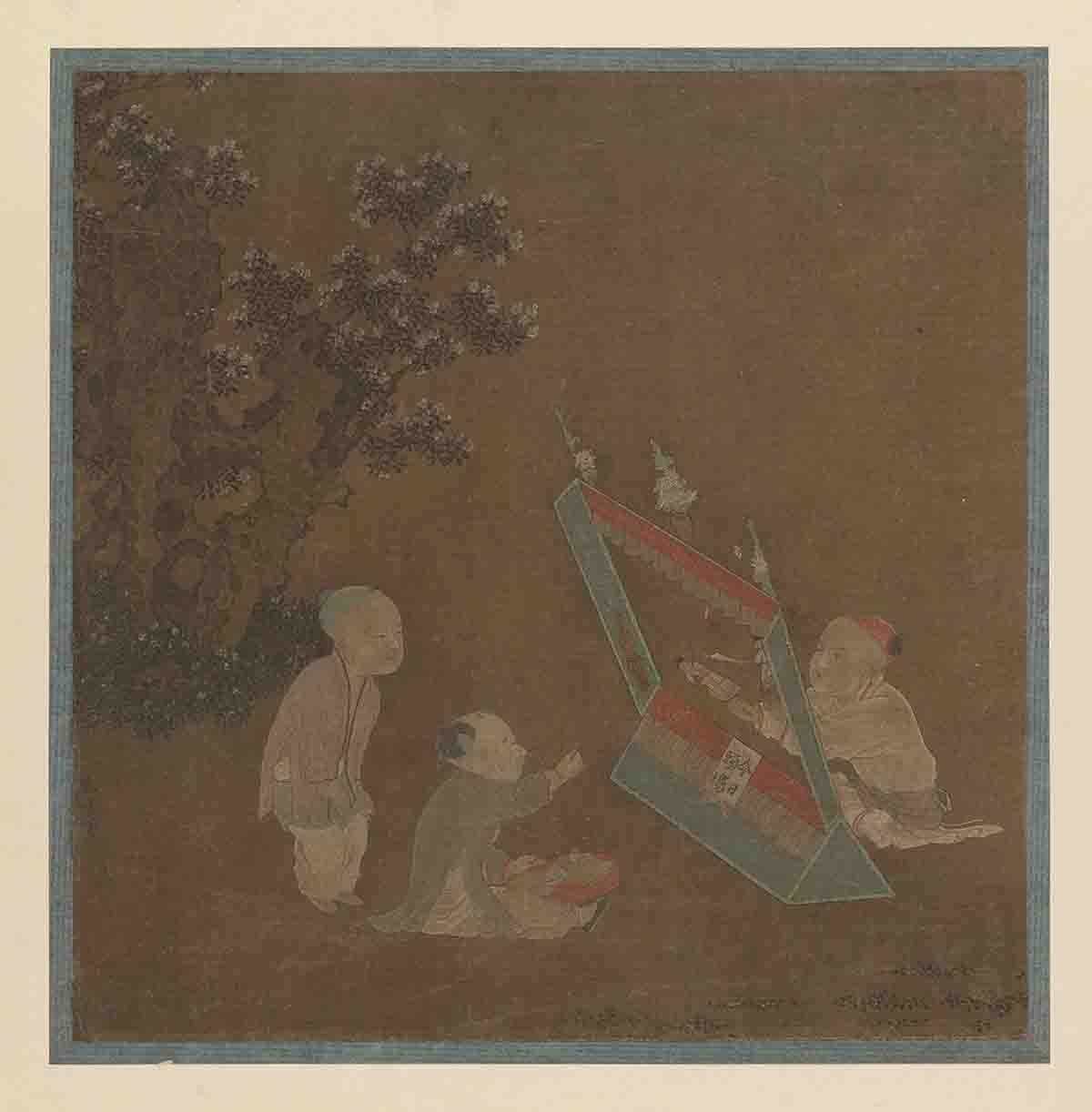 宋 苏汉臣 侲童傀儡图 23.6×23