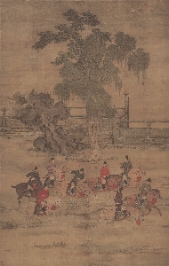 五代 赵喦 八达游春图绢本161 x103