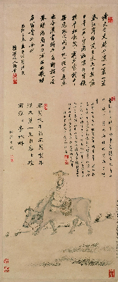 清 杨晋 石谷骑牛图轴纸本81.6x33.5北京故宫