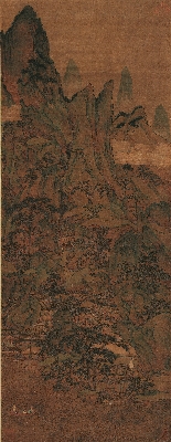 元 胡延晖 春山泛舟图(轴)绢本143x55.5