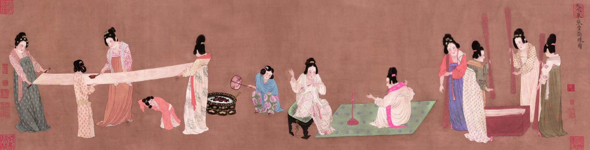 新中式古代国画名画五联画调色版TIF