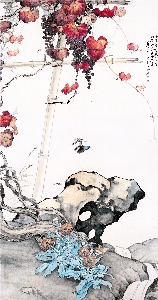 刘奎龄-花蝶葡萄图_调色版
