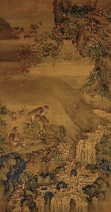 清 沈铨 蜂猴图 绢本 96.6X184