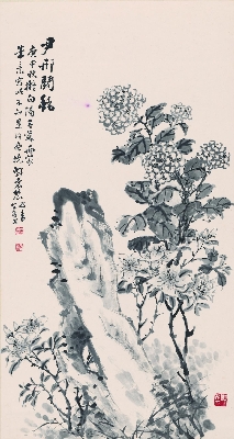 邓怀农 墨色绣花图轴47-88cm