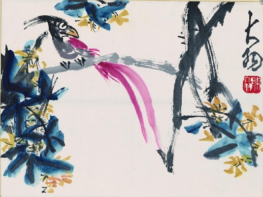 陈大羽 长尾鸟图轴45-34cm