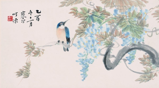 江寒汀 紫滕小鸟图轴50-28