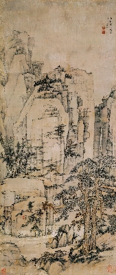 42-清-弘仁-松溪石壁图