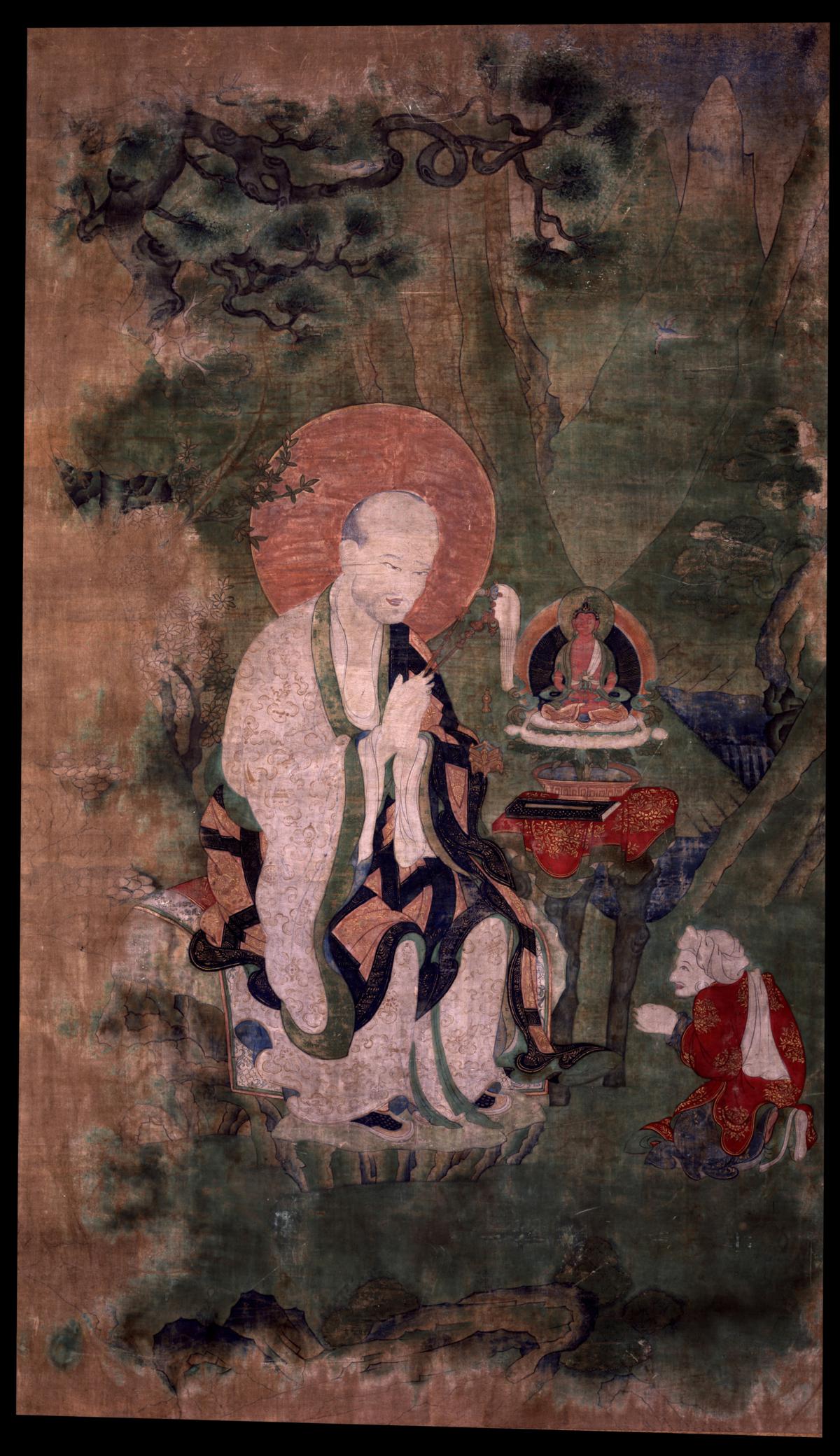 佛 唐卡 罗汉Arhat (Buddhist Elder) - 16 Elders Angaja 布鲁克林博物馆 大清 画