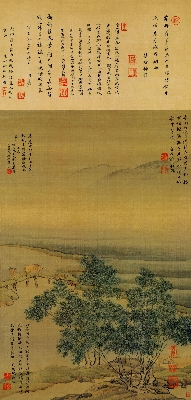 宋 杨柳 暮归图 绢本44X92
