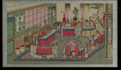 清 孙温 红楼梦 贾府贾母八旬大庆51x88