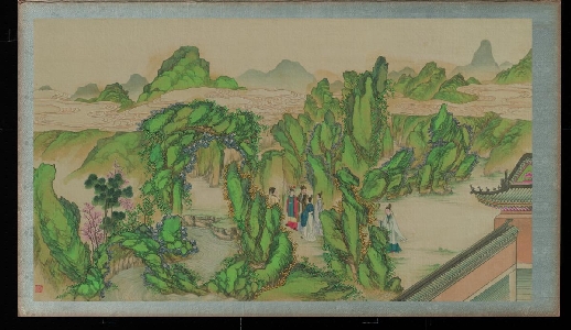 清 孙温 红楼梦  贾政游大观园图景一51x88