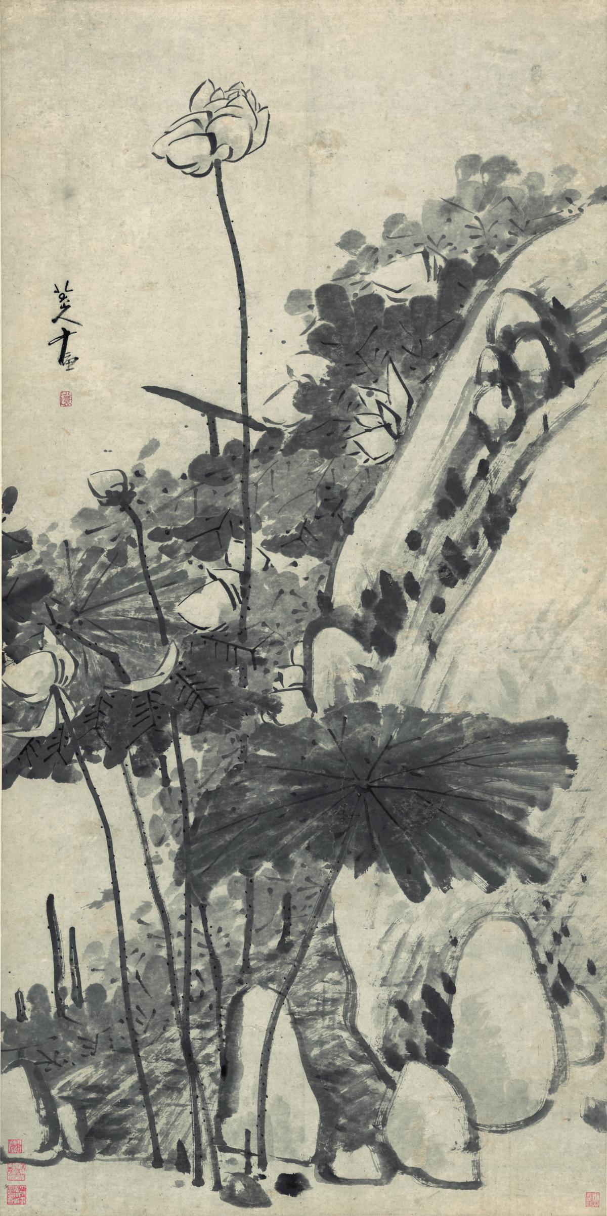 明 朱耷 墨荷图 纸本 183.9x91.8