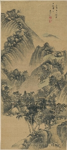 明 王时敏 山楼客话图（轴）纸本116.3x52.4