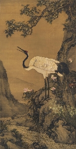 清 沈铨 桂鹤图 代绢177cm×90.3