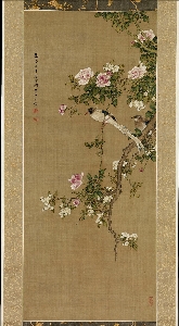 清 沈诠 花鸟图68x37