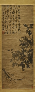 清 石涛 牡丹兰花图轴纸本画芯105×40