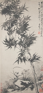 清 石涛 风竹图纸本立轴63×34