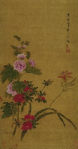 清 蒋廷锡 蜀葵宣花图 绢本 40X76cm