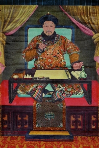 清 郎世宁 雍正朝服像轴35x60