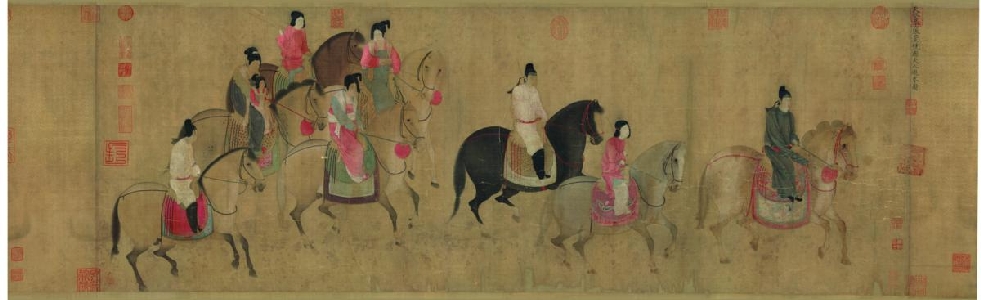 唐 张萱 虢国夫人游春图卷(全卷)绢本53X173