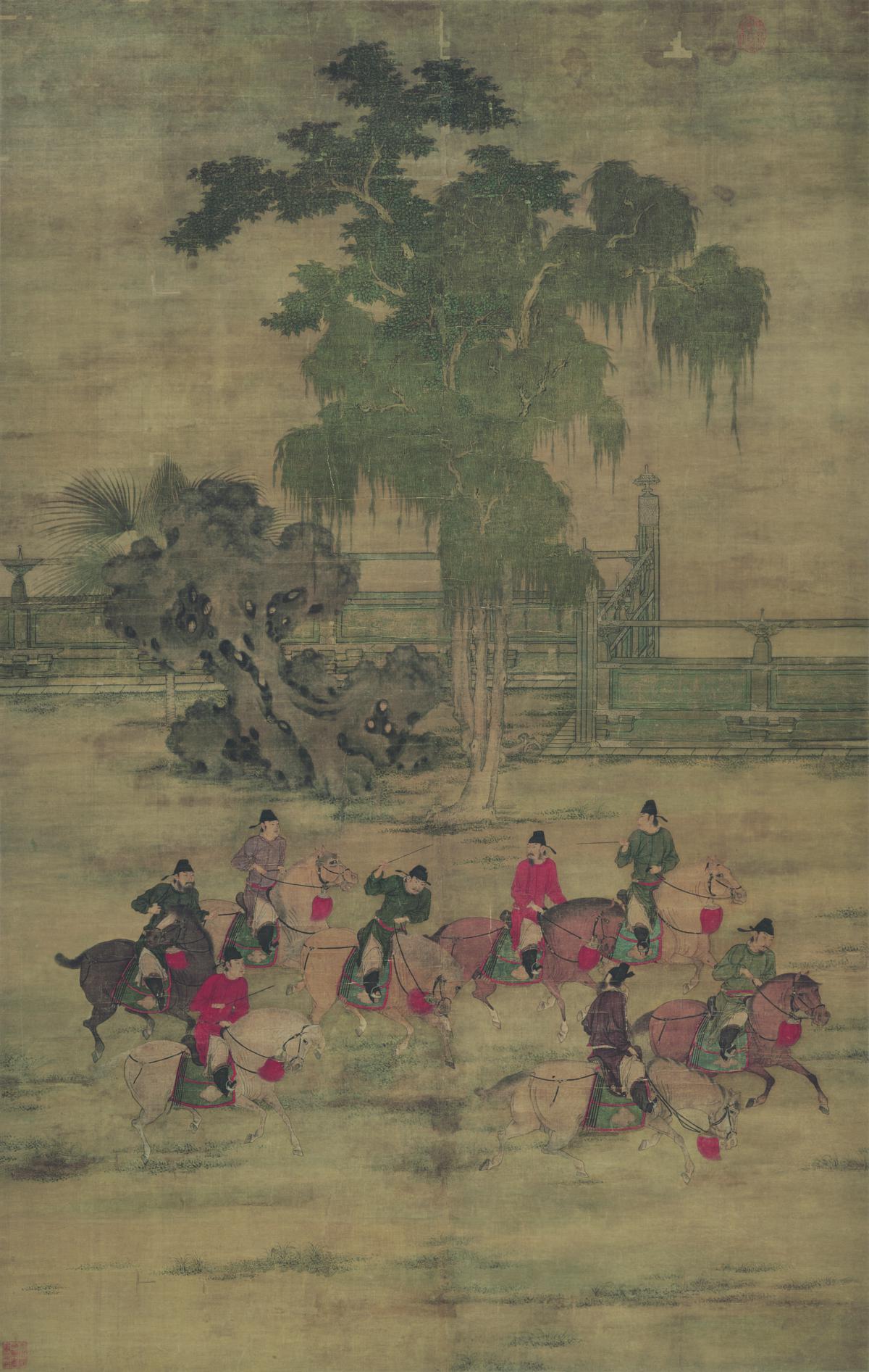五代 赵喦 八达游春图(最清晰版)绢本161 x103