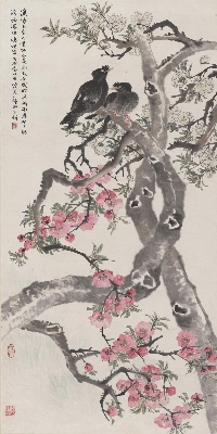 53陆抑非-梨花百哥图轴134X67