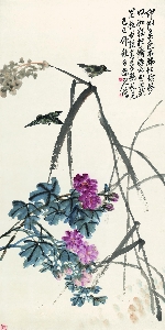王震，花禽图