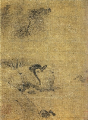 宋 牧溪 岩猿图 绢本水墨 37.6X27.9cm 东京国立博物馆